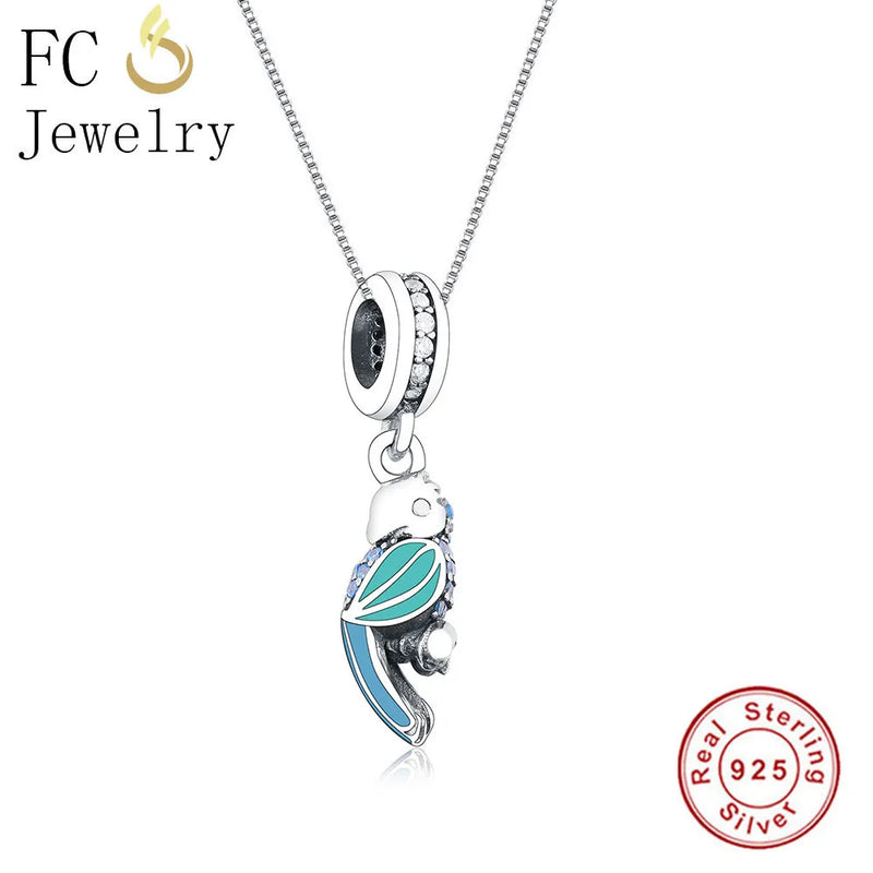 925 Sterling Silver Parrot & Feather Choker Necklace & Pendant