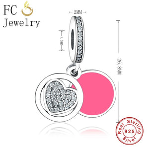 925 Silver Heart CZ Pendant Necklace Pink Enamel