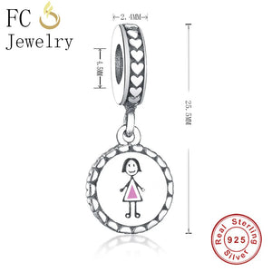 925 Silver Pink Enamel Girl Pendant Necklace for Women