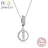 925 Silver Pink Enamel Girl Pendant Necklace for Women