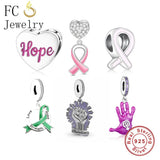 925 Sterling Silver Pink Ribbon Breast Cancer Awareness Hope Charm Bead