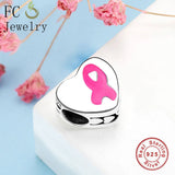 925 Sterling Silver Pink Ribbon Breast Cancer Awareness Hope Charm Bead