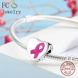 925 Sterling Silver Pink Ribbon Breast Cancer Awareness Hope Charm Bead