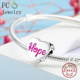 925 Sterling Silver Pink Ribbon Breast Cancer Awareness Hope Charm Bead