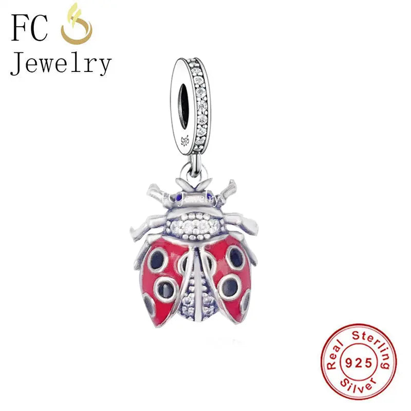 925 Silver Red Ladybug Pendant Beads for DIY Jewelry Making