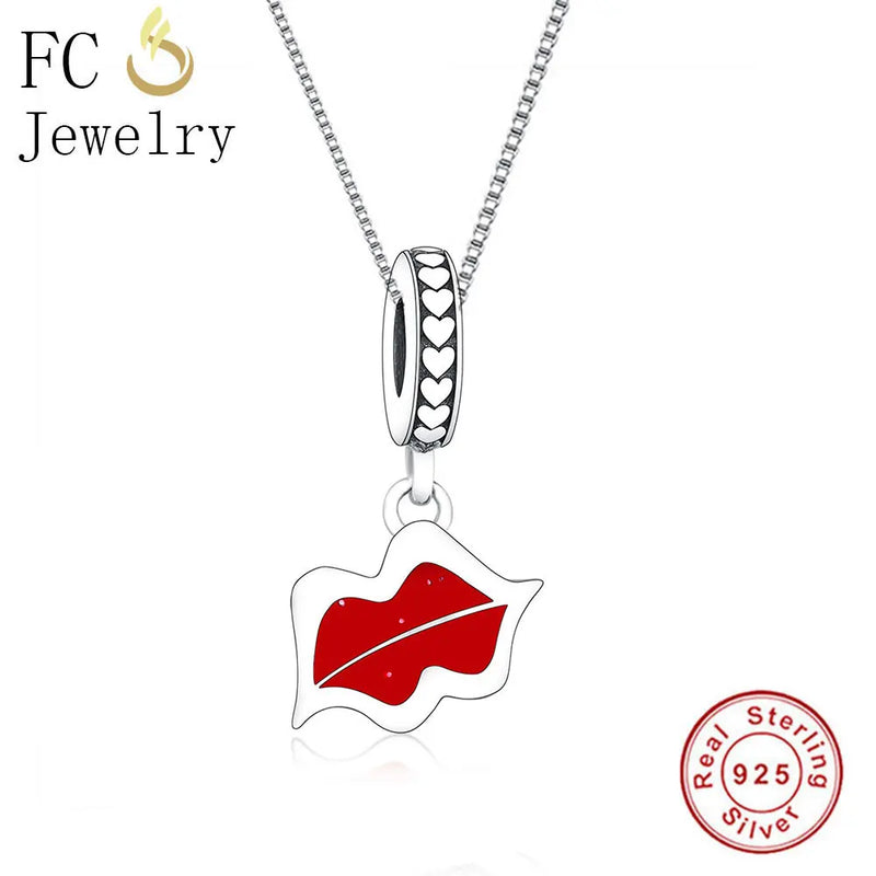 925 Silver Red Lip Mouth Necklace Pendant For Women