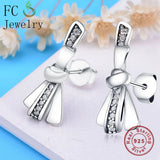 925 Silver Love Bow Tie CZ Crystal Stud Earrings