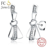 925 Silver Love Bow Tie CZ Crystal Stud Earrings