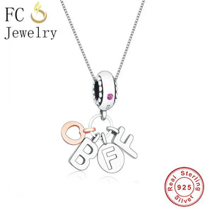 925 Silver Rose BFF Forever Pendant Necklaces Women
