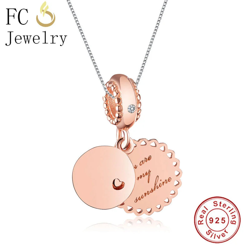 925 Silver Rose Letter My Sunshine Heart Pendant Necklace For Women