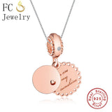 925 Silver Rose Letter My Sunshine Heart Pendant Necklace For Women