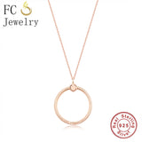 925 Silver Rose O Pendant Thin Chain Necklace Women Choker
