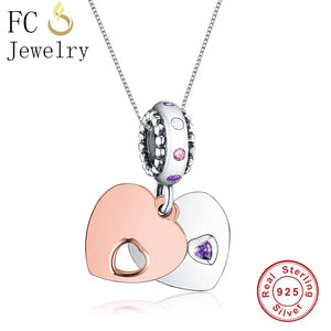 925 Silver Rose Purple Heart Pendant Necklaces For Women