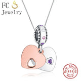 925 Silver Rose Purple Heart Pendant Necklaces For Women