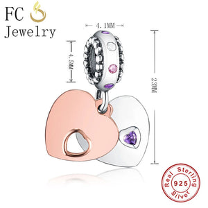 925 Silver Rose Purple Heart Pendant Necklaces For Women