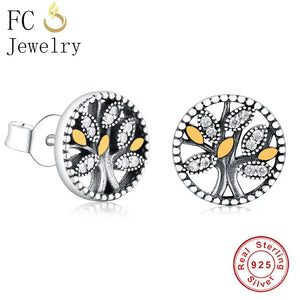 925 Silver Tree of Life CZ Yellow Enamel Stud Earrings