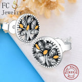 925 Silver Tree of Life CZ Yellow Enamel Stud Earrings