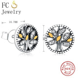 925 Silver Tree of Life CZ Yellow Enamel Stud Earrings