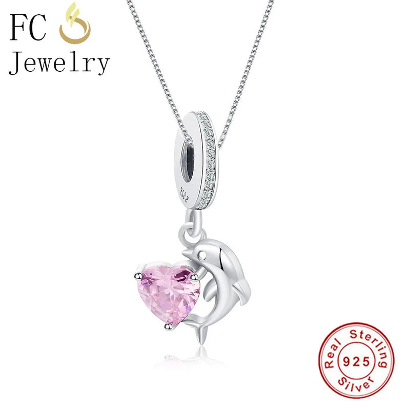 925 Silver Dolphin Zirconia Pendant Necklace Chain