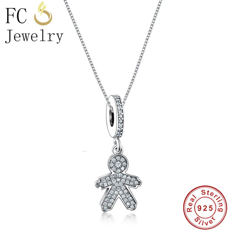 925 Silver Family Boy Pip Zirconia Necklace Women Gift