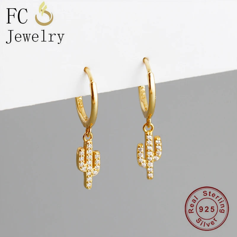 925 Silver Small Cactus Zirconia Hoop Earring For Women
