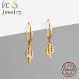 925 Silver Small Cactus Zirconia Hoop Earring For Women