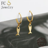 925 Silver Sea Fish Zirconia Hoop Earrings for Women