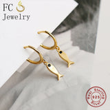 925 Silver Sea Fish Zirconia Hoop Earrings for Women