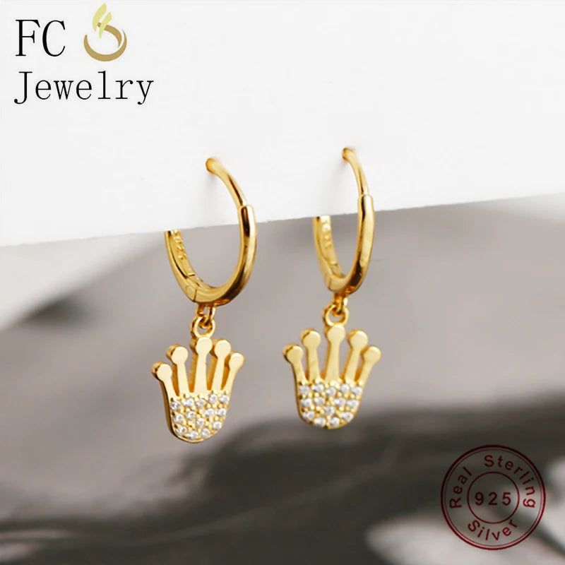 925 Sterling Silver Crown Zircon Hoop Earring for Women