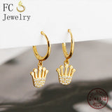 925 Sterling Silver Crown Zircon Hoop Earring for Women