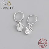 925 Sterling Silver Crown Zircon Hoop Earring for Women