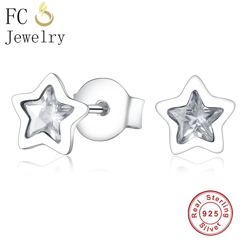 925 Silver Star CZ Crystal Stud Earrings Gift
