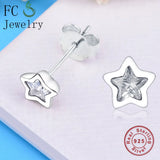 925 Silver Star CZ Crystal Stud Earrings Gift