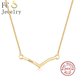 925 Sterling Silver Small Arc Pendant Necklace Women Love Collar Kolye