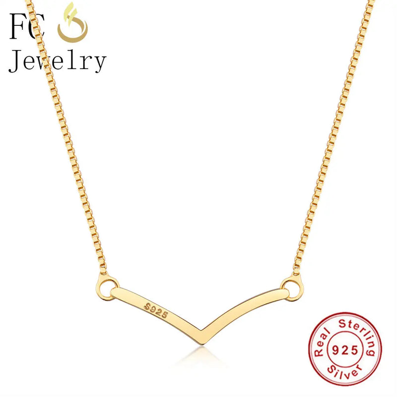925 Sterling Silver Small Arc Pendant Necklace Women Love Collar Kolye