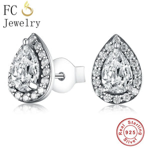 925 Silver Tear Drop CZ Stud Earrings For Women Brincos
