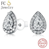 925 Silver Tear Drop CZ Stud Earrings For Women Brincos