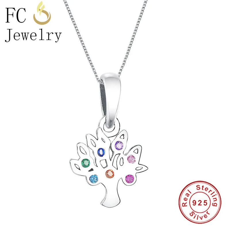 925 Silver Tree of Life Pendant Choker Necklace with Crystal Stone
