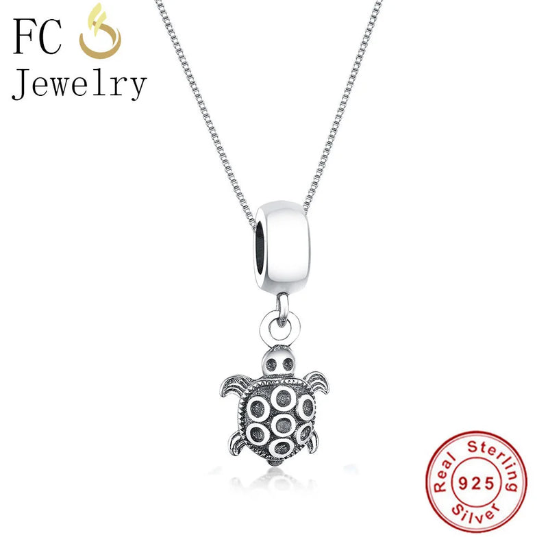 925 Silver Vintage Turtle Shell Pendant Necklace Women Choker