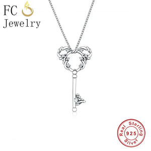 925 Silver Vintage Mickey Shape Zirconia Key Necklaces Women