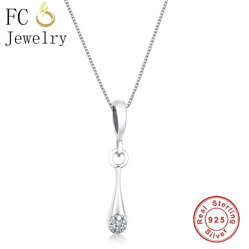 925 Silver Water Drop CZ Pendant Necklace for Women