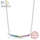925 Silver ARC CZ Crystal Pendant Necklace Women Gift