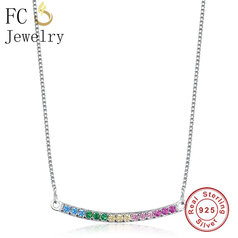 925 Silver ARC CZ Crystal Pendant Necklace Women Gift