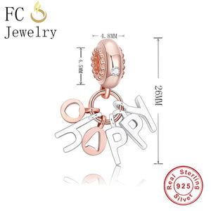 925 Silver Rose Letter Happy Pendant Necklace