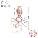925 Silver Rose Letter Happy Pendant Necklace