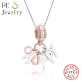 925 Silver Rose Letter Happy Pendant Necklace