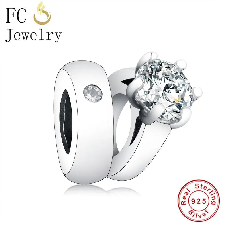 925 Silver Couple Circle Bead CZ Wedding Charm Bracelet Berloque