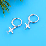 925 Silver 3D Airplane Hoop Earrings for Women