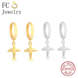 925 Silver 3D Airplane Hoop Earrings for Women