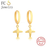 925 Silver 3D Airplane Hoop Earrings for Women